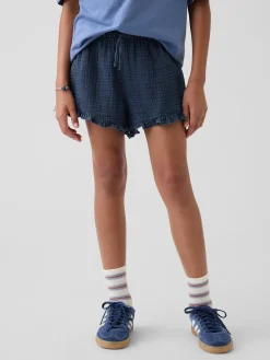 Kids Cotton Gauze Denim Easy Ruffle Shorts