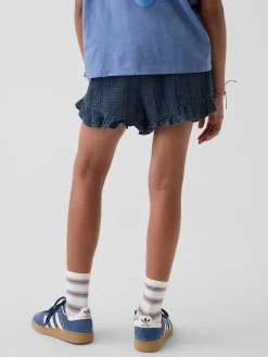 Kids Cotton Gauze Denim Easy Ruffle Shorts