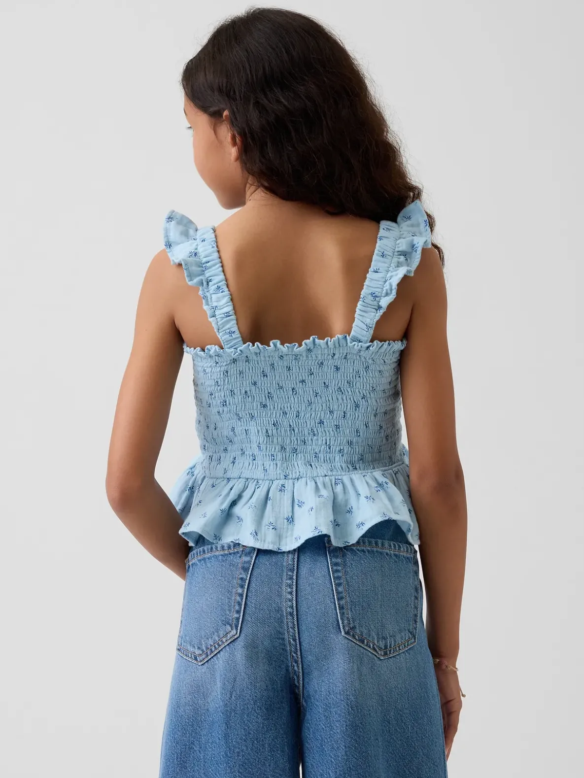 Kids Cotton Gauze Smocked Peplum Top