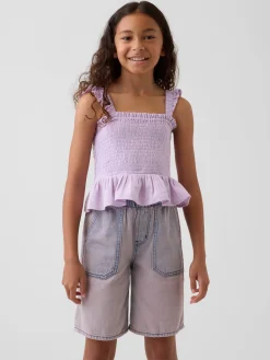 Kids Cotton Gauze Smocked Peplum Top