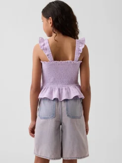 Kids Cotton Gauze Smocked Peplum Top
