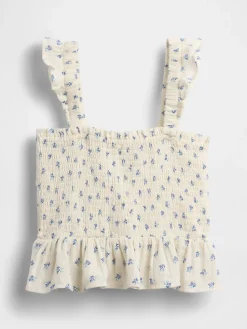 Kids Cotton Gauze Smocked Peplum Top