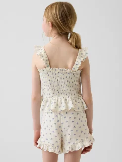 Kids Cotton Gauze Smocked Peplum Top