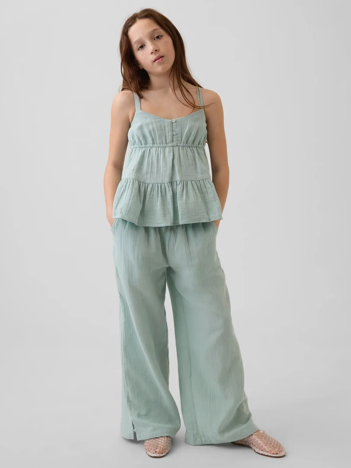 Kids Cotton Gauze Tiered Tank Top
