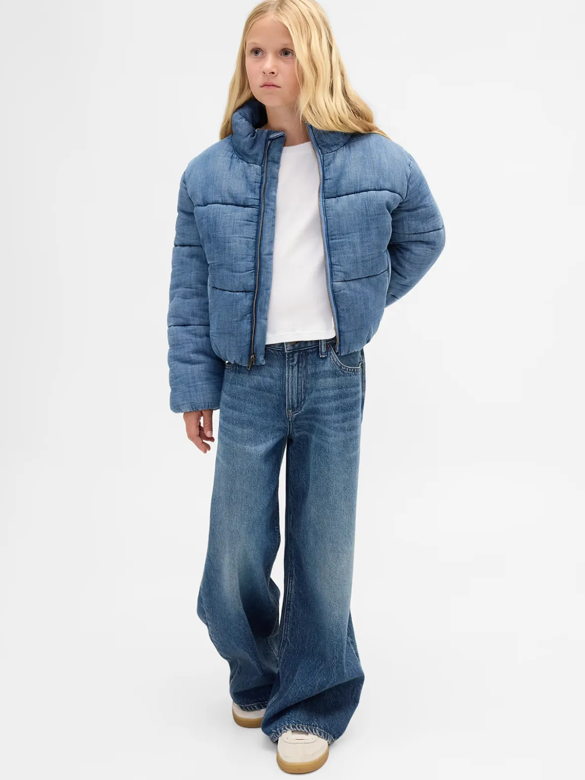 Kids Cozy-Lined Denim Puffer Jacket