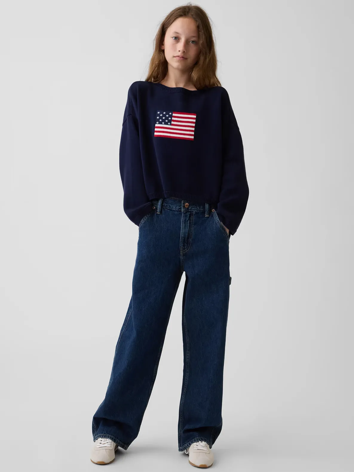 Kids Crochet Oversized Americana Sweater