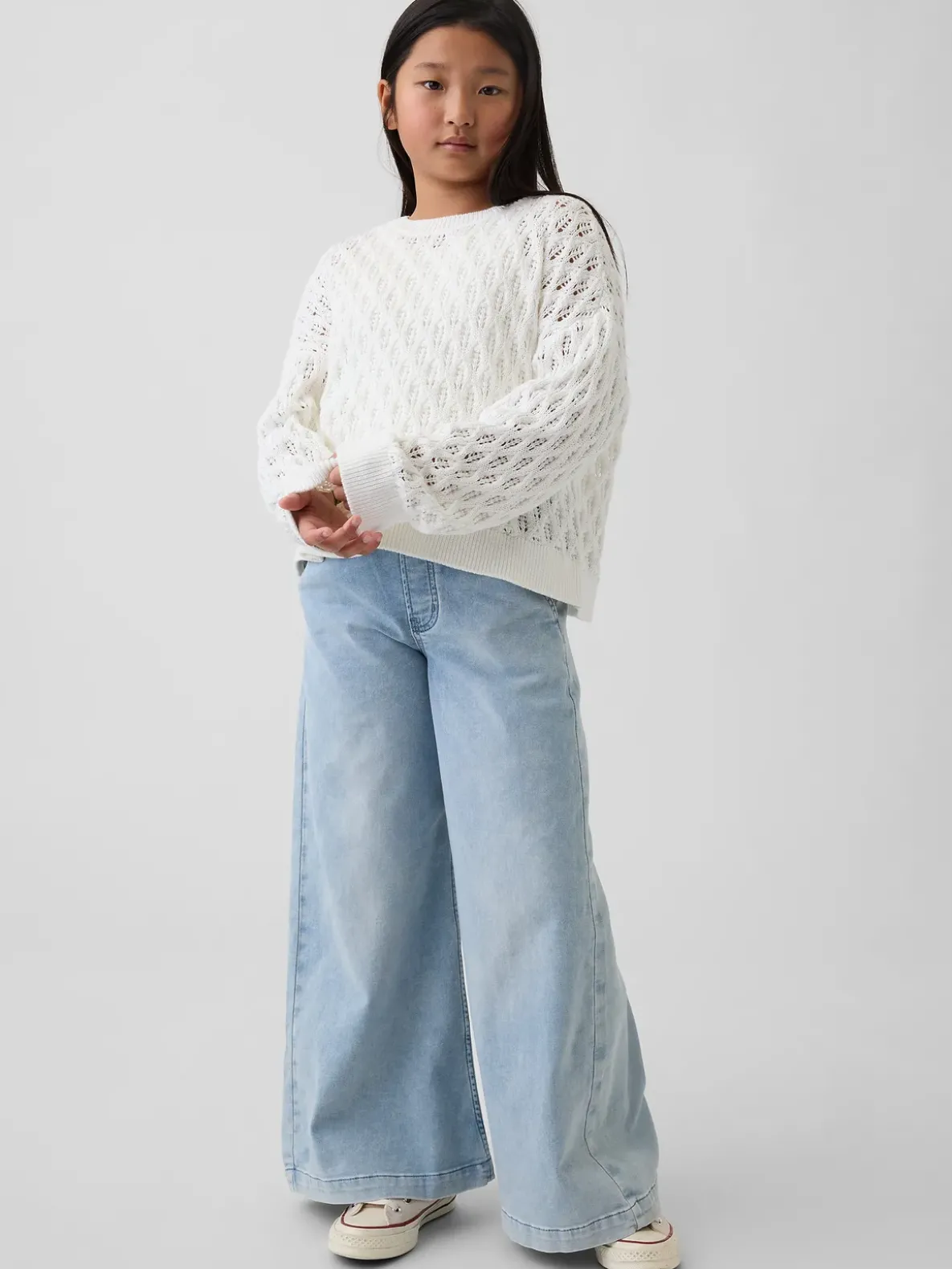 Kids Crochet Oversized Crewneck Sweater