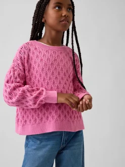 Kids Crochet Oversized Crewneck Sweater