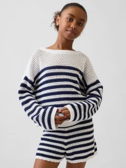 Kids Crochet Oversized Stripe Sweater