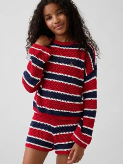 Kids Crochet Oversized Stripe Sweater