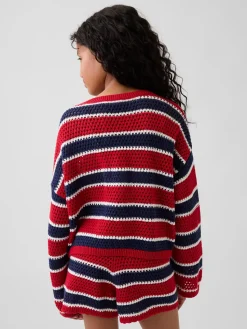 Kids Crochet Oversized Stripe Sweater