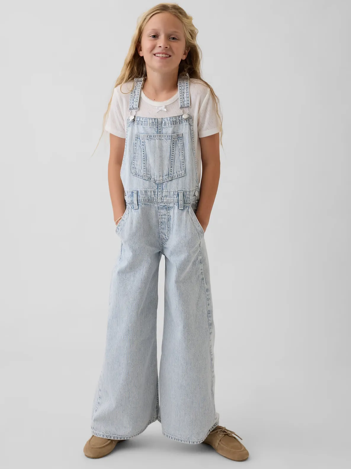 Kids Denim Stripe Baggy Overalls