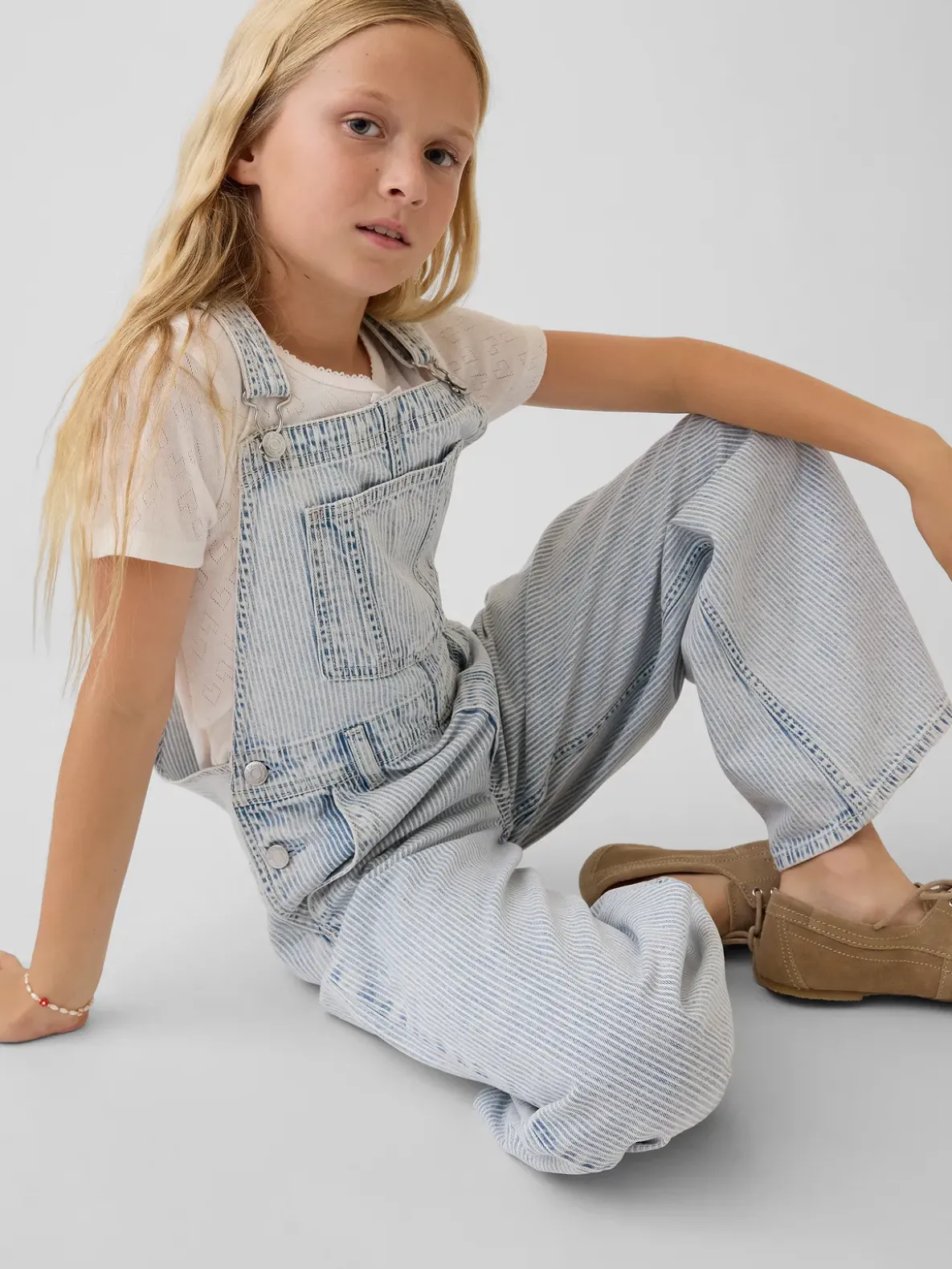 Kids Denim Stripe Baggy Overalls