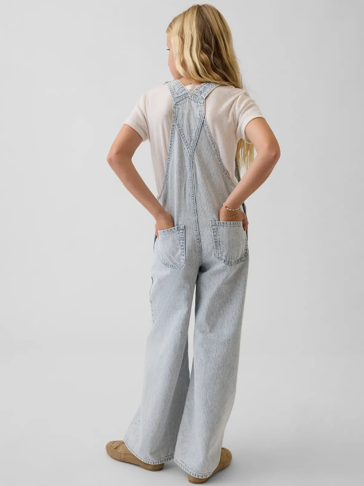 Kids Denim Stripe Baggy Overalls