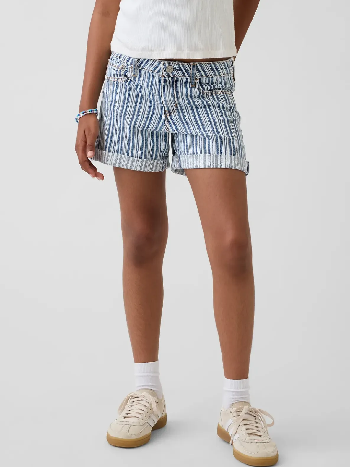 Kids Denim Stripe Midi Shorts