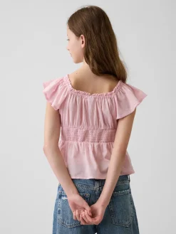 Kids Flutter-Sleeve Button-Front Top