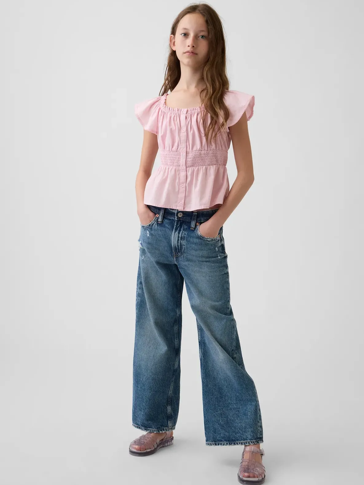 Kids Flutter-Sleeve Button-Front Top
