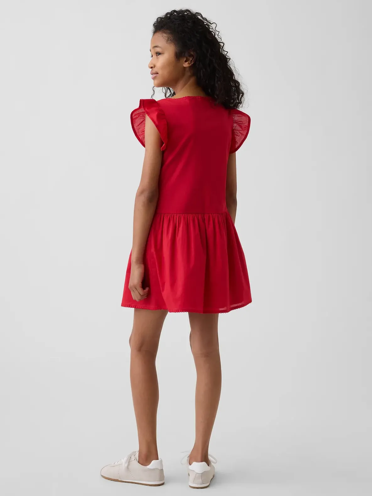 Kids Flutter-Sleeve Lace-Trim Dress