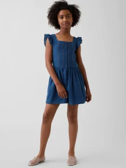 Kids Flutter-Sleeve Lace-Trim Dress
