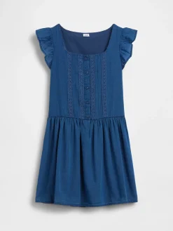 Kids Flutter-Sleeve Lace-Trim Dress