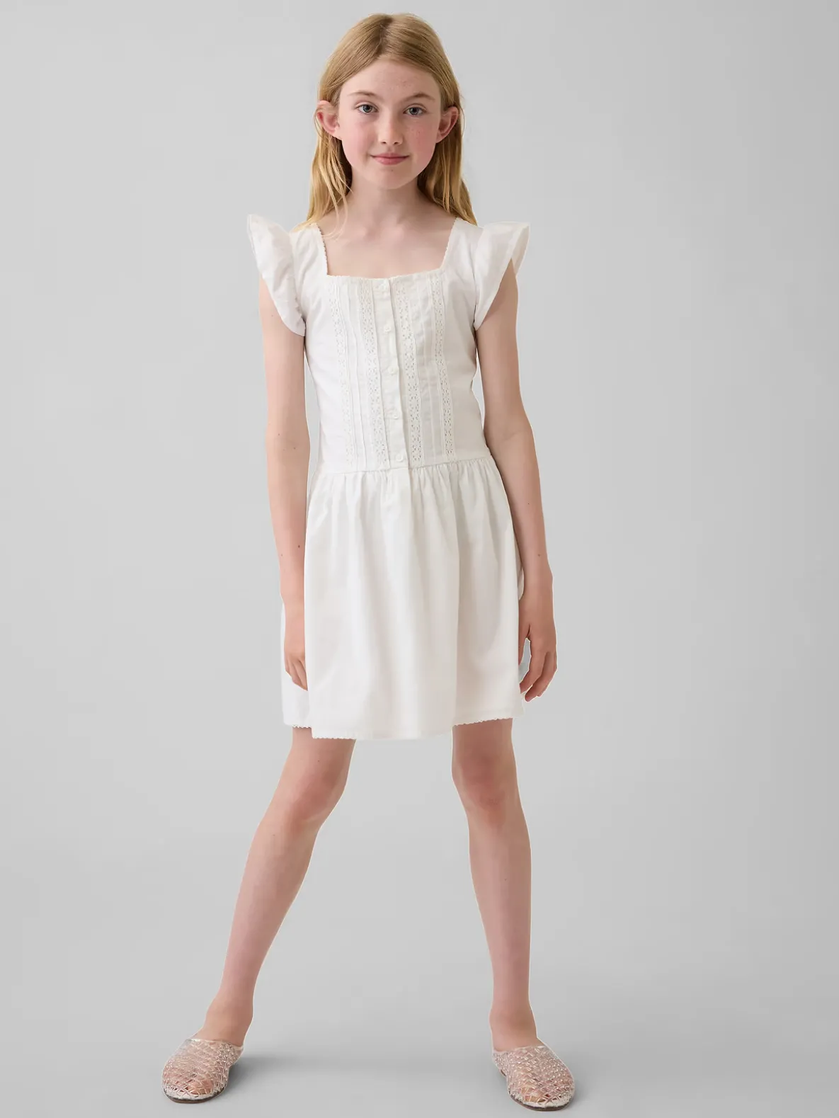 Kids Flutter-Sleeve Lace-Trim Dress