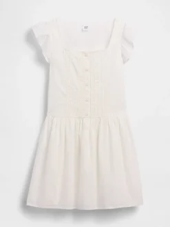 Kids Flutter-Sleeve Lace-Trim Dress