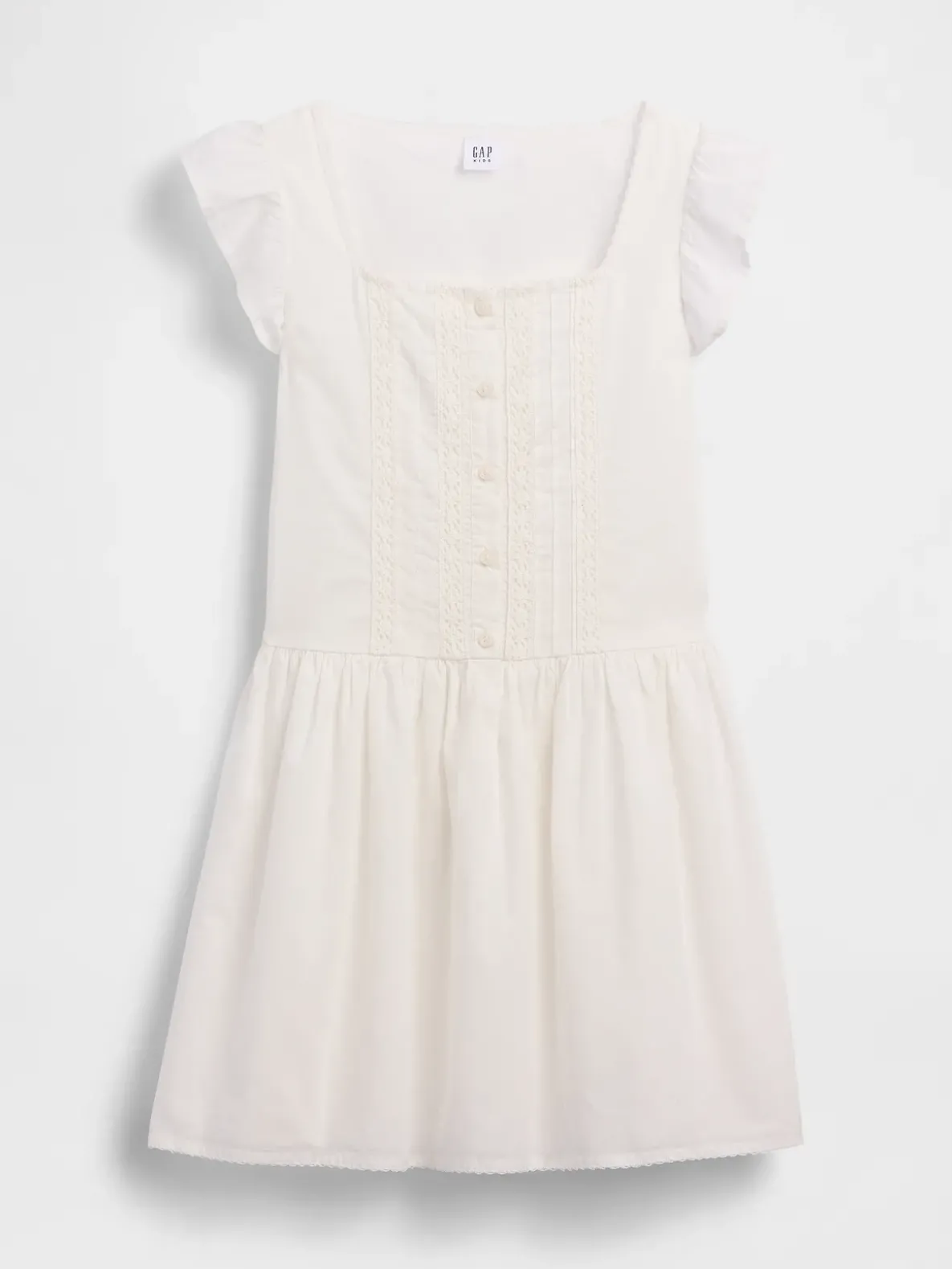 Kids Flutter-Sleeve Lace-Trim Dress