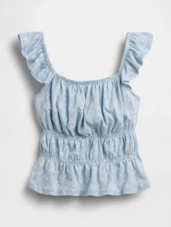 Kids Flutter-Sleeve Smocked Peplum Top
