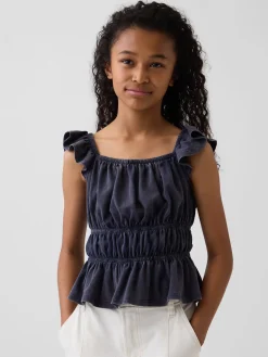 Kids Flutter-Sleeve Smocked Peplum Top
