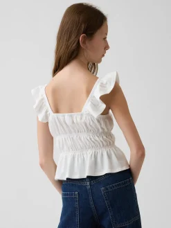 Kids Flutter-Sleeve Smocked Peplum Top