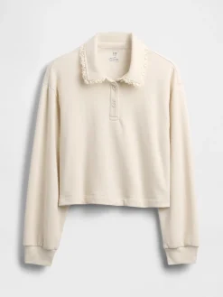 Kids French Terry Lace-Trim Polo Sweatshirt