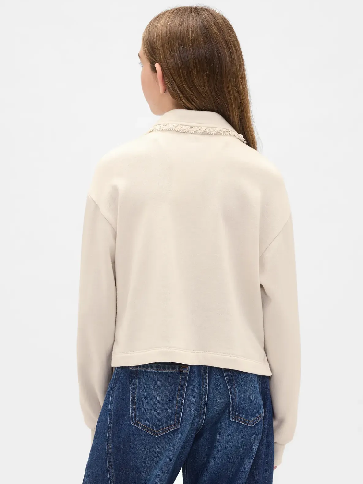 Kids French Terry Lace-Trim Polo Sweatshirt