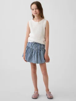 Kids Gingham Denim Tiered Skort