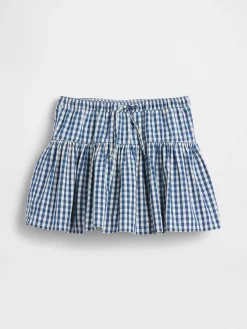 Kids Gingham Denim Tiered Skort