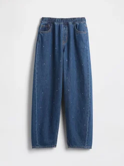 Kids High Rise Rhinestone Easy Barrel Jeans
