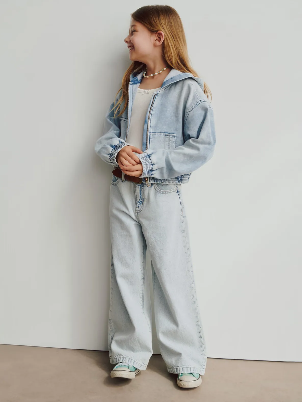 Kids High Rise Stride Wide-Leg Ankle Jeans