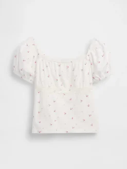 Kids Lace-Trim Puff-Sleeve Top