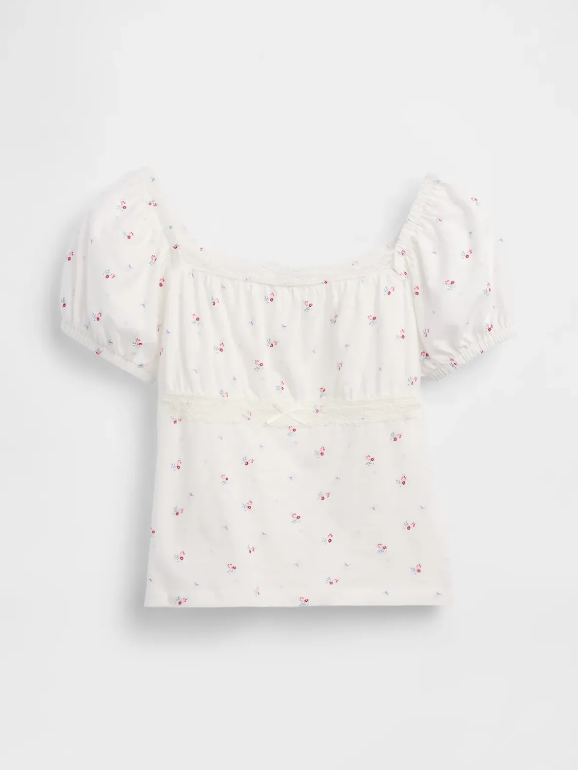 Kids Lace-Trim Puff-Sleeve Top