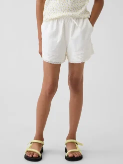 Kids Linen-Cotton Lace-Trim Easy Shorts