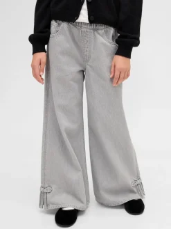 Kids Low Rise Bow Split-Hem Baggy Jeans