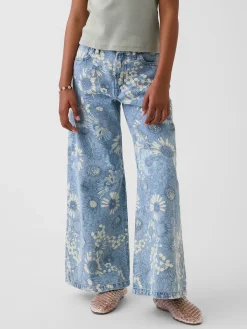 Kids Low Rise Floral Baggy Jeans