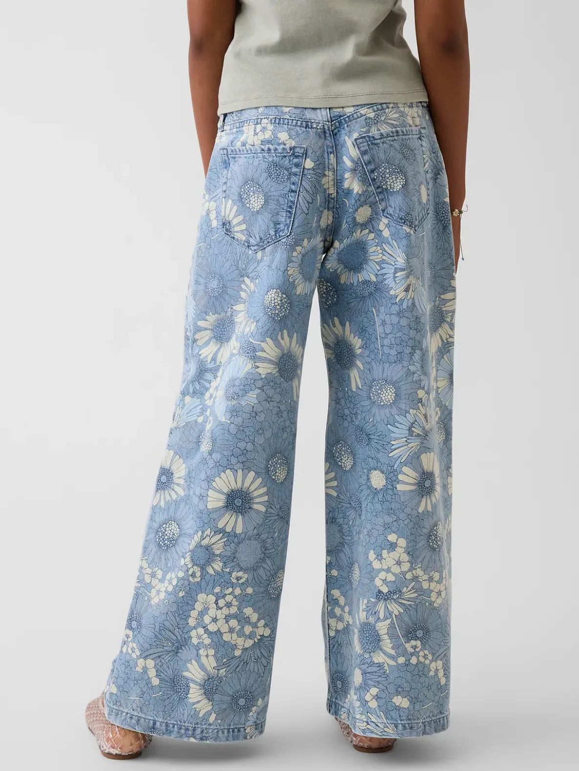 Kids Low Rise Floral Baggy Jeans