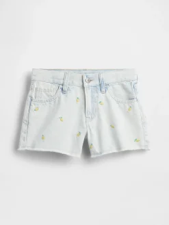 Kids Low Rise Stride Embroidered Lemon Denim Shorts