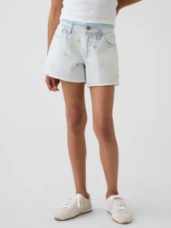 Kids Low Rise Stride Embroidered Lemon Denim Shorts