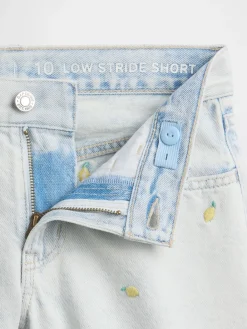 Kids Low Rise Stride Embroidered Lemon Denim Shorts