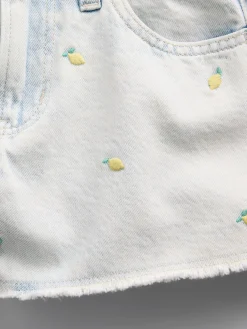 Kids Low Rise Stride Embroidered Lemon Denim Shorts