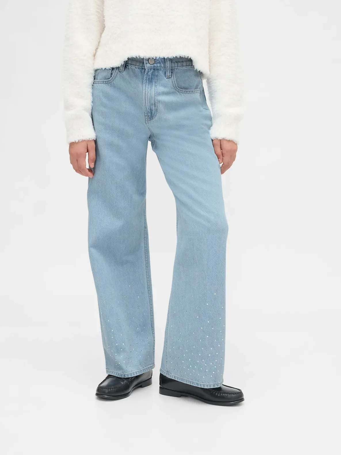 Kids Low Rise Stride Rhinestone Wide-Leg Jeans