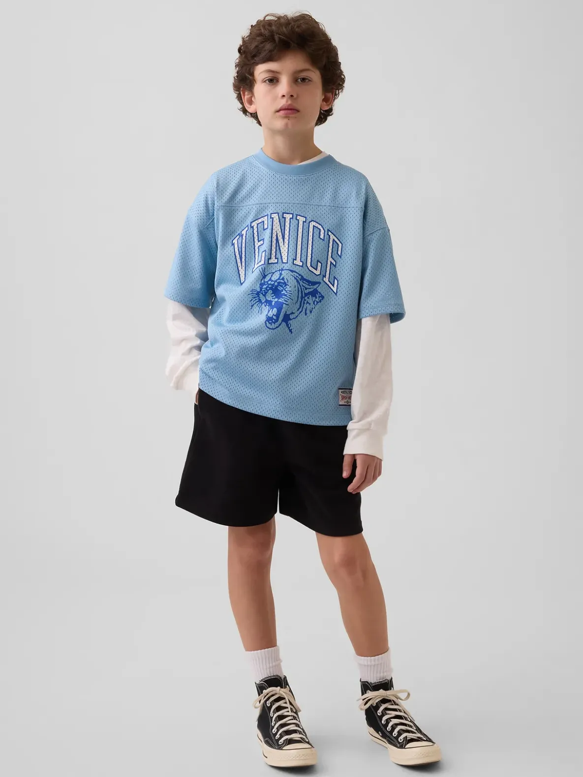 Kids Mesh Oversized Graphic Jersey T-Shirt
