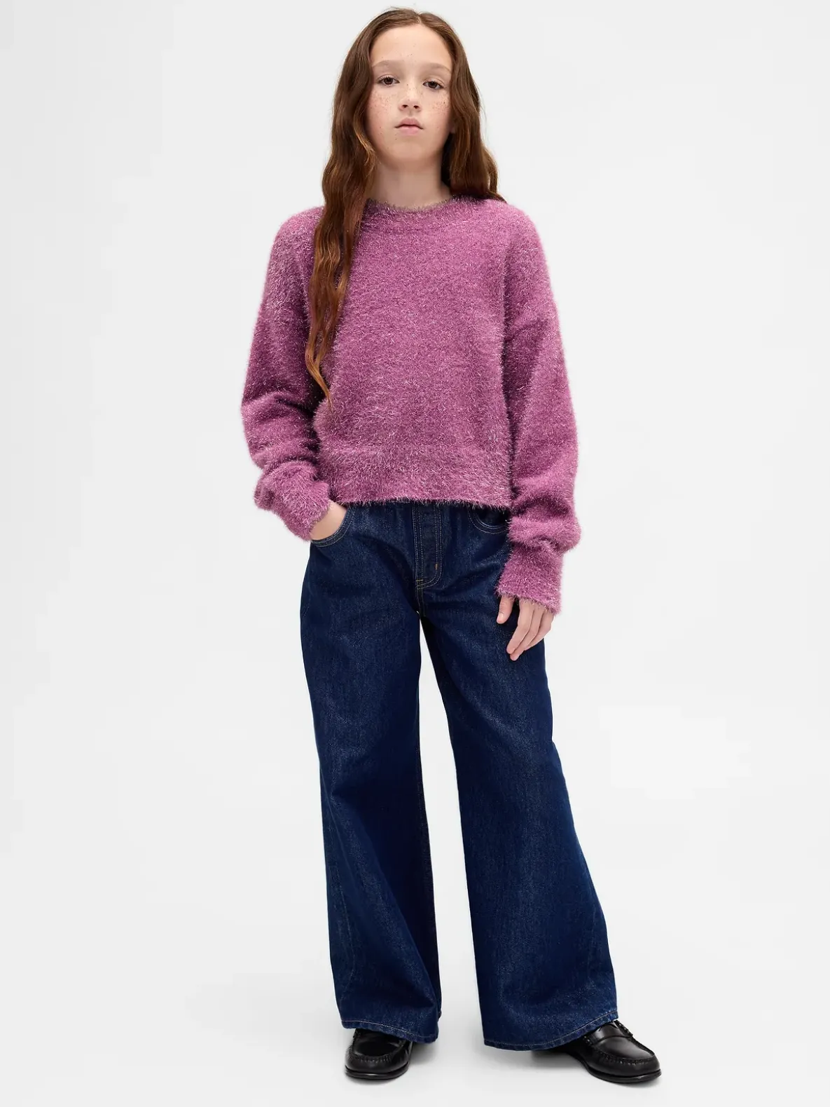 Kids Metallic Eyelash Crewneck Sweater