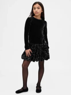 Kids Mixed Media Sequin Bubble Dress